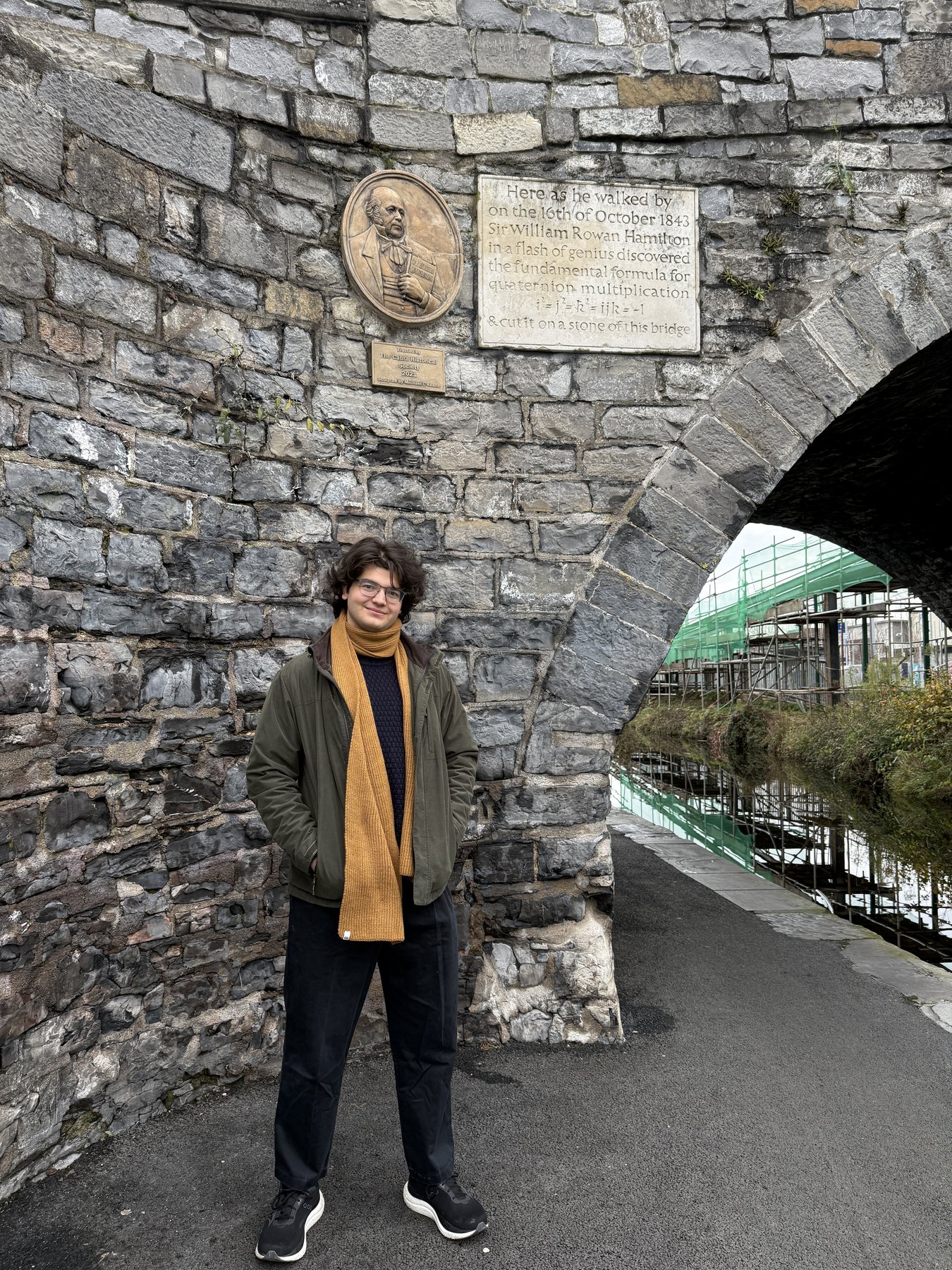 Emre at the Hamilton quaternion plaque in Dublin